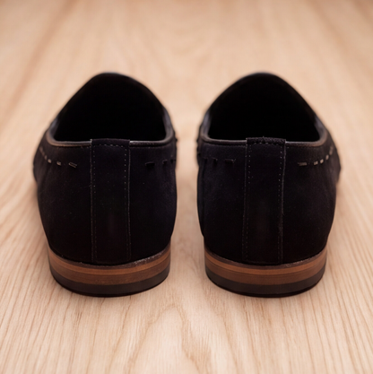 Black Handmade Embroidered Velvet Loafers