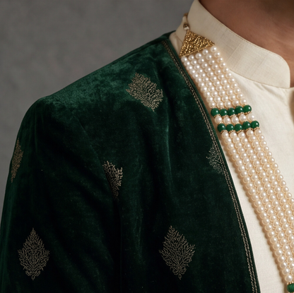 Green Pearl Layered Men's Necklace