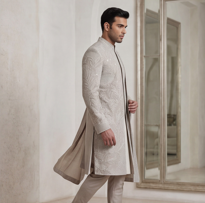 Dark Rose Gold Embroidered Sherwani