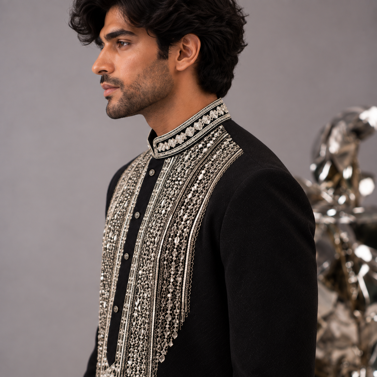 Black Hand Embroidered Mirror Work Ethnic Kurta