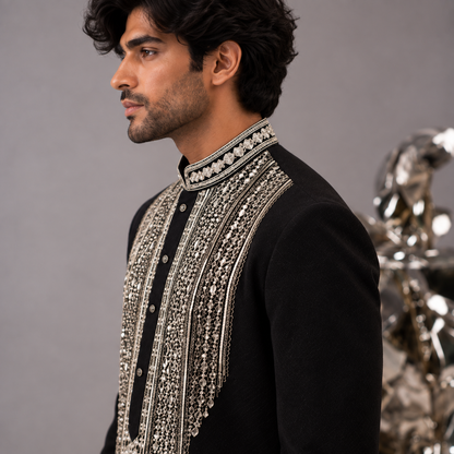 Black Hand Embroidered Mirror Work Ethnic Kurta