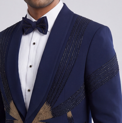 Blue Hand Embroidered Designer Tuxedo