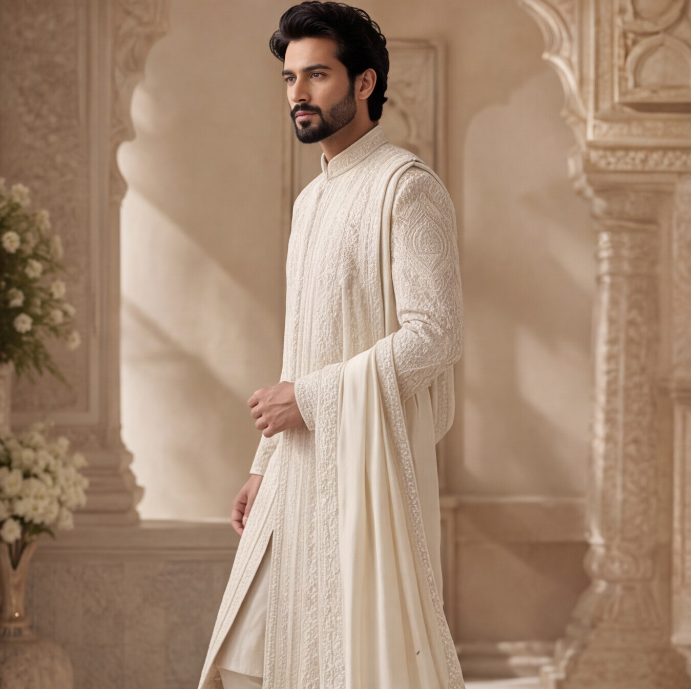 Light Rose Gold Embroidered Sherwani