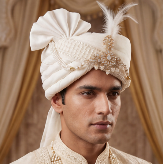 Cream Handmade Sehra with Kalangi (Art Silk)