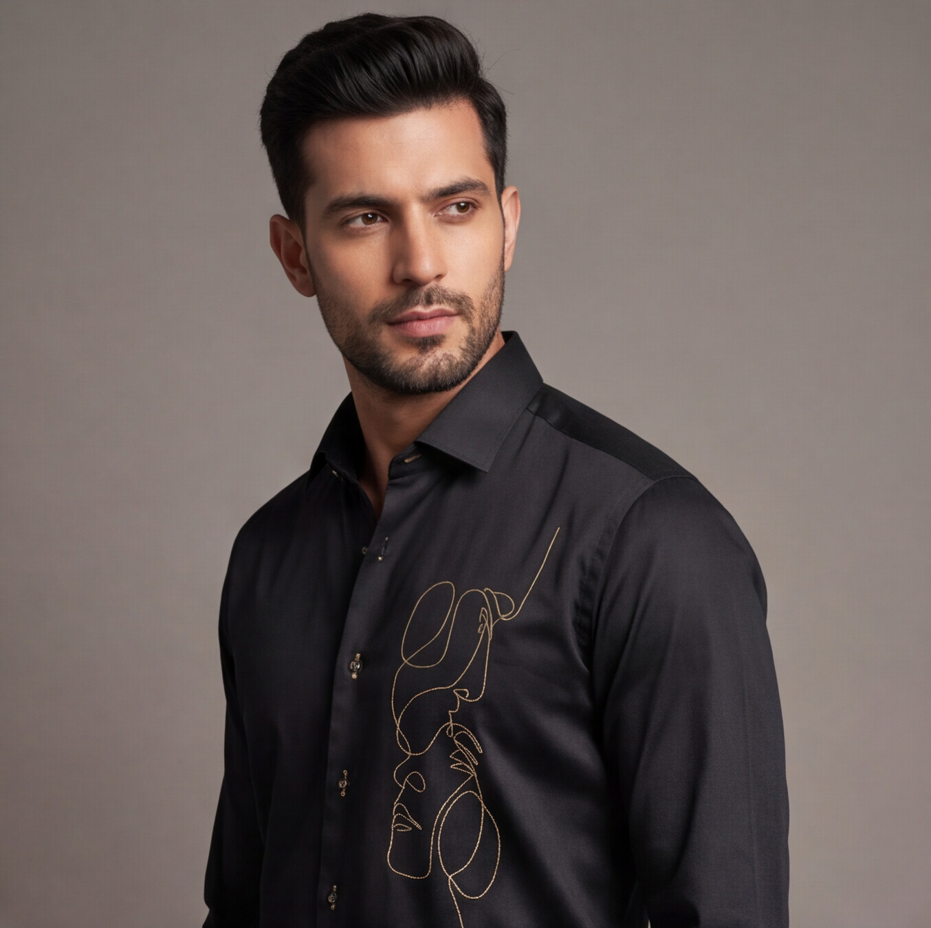 Black Designer Shirt with Face Work