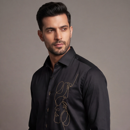 Black Designer Shirt with Face Work