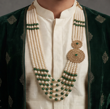 Green Pearl Layered Men's Necklace