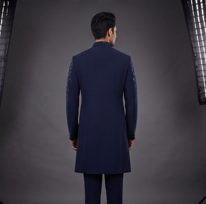 Blue Hand Embroidered Indo-Western