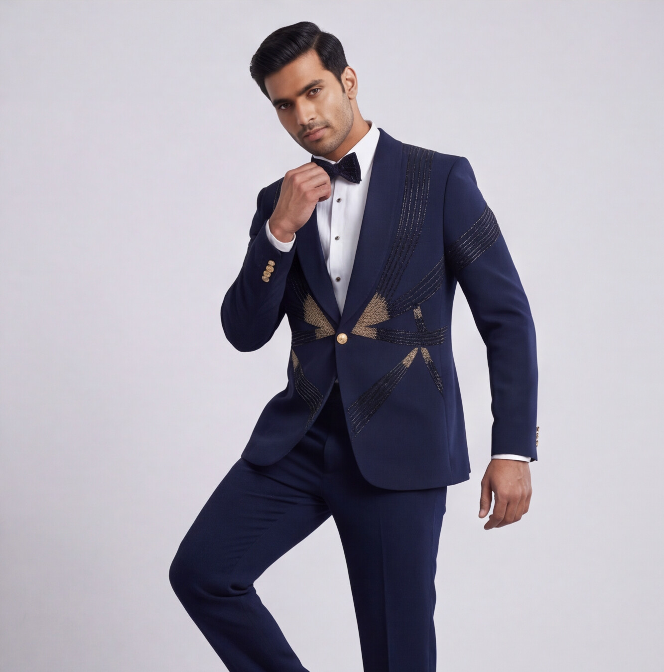 Blue Hand Embroidered Designer Tuxedo