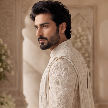 Light Rose Gold Embroidered Sherwani