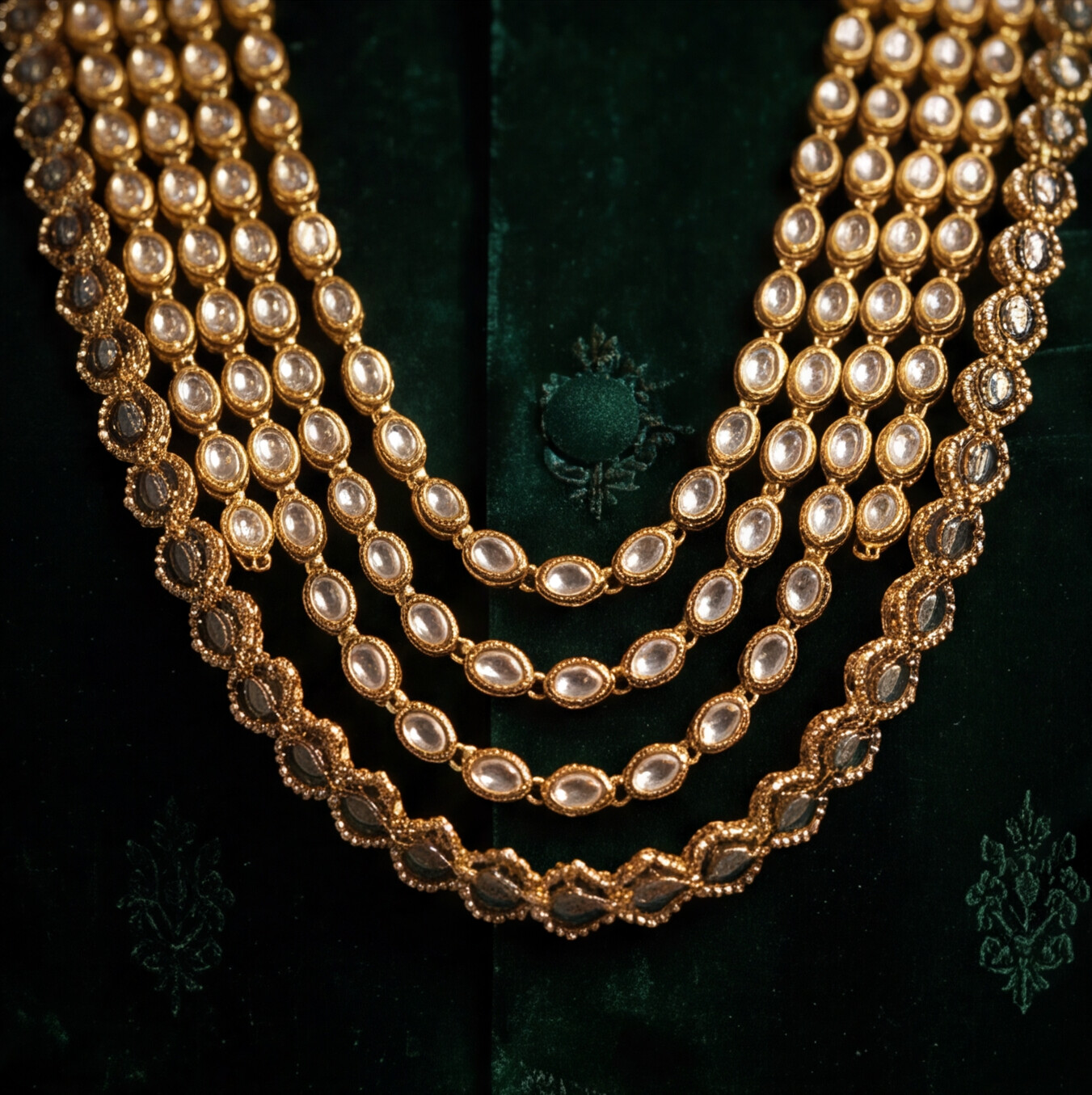 Golden Finish Kundan Polki Layered Men's Necklace