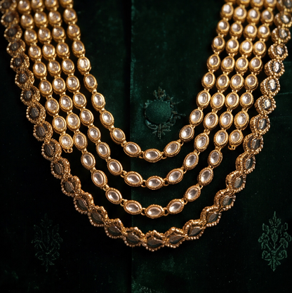 Golden Finish Kundan Polki Layered Men's Necklace