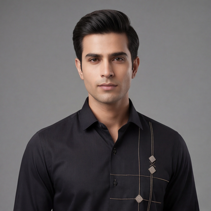 Black Hand Embroidered Designer Shirt