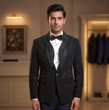Black Hand Embroidered Designer Tuxedo