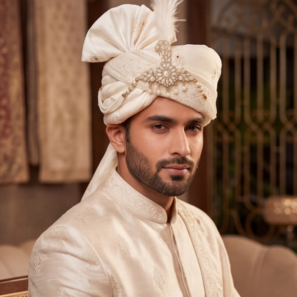 Cream Silk Handmade Sehra with Kalangi