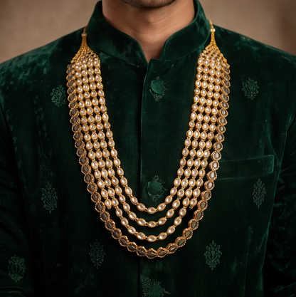 Golden Finish Kundan Polki Layered Men's Necklace