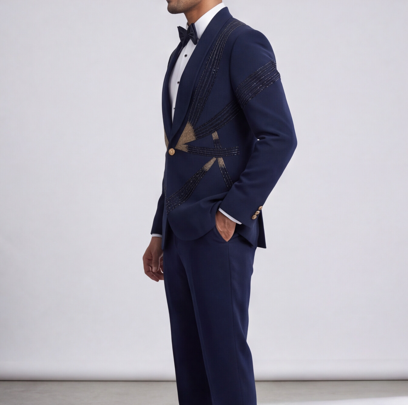 Blue Hand Embroidered Designer Tuxedo