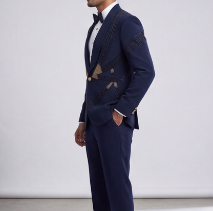 Blue Hand Embroidered Designer Tuxedo
