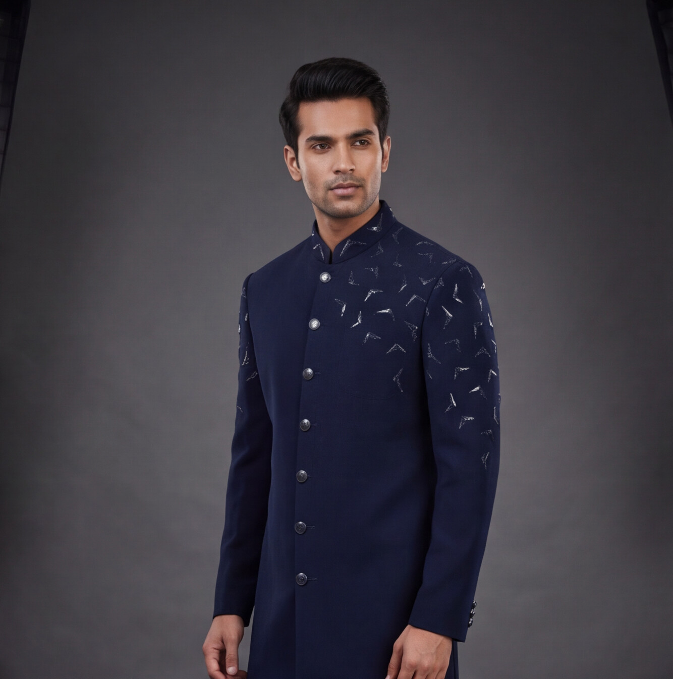 Blue Hand Embroidered Indo-Western