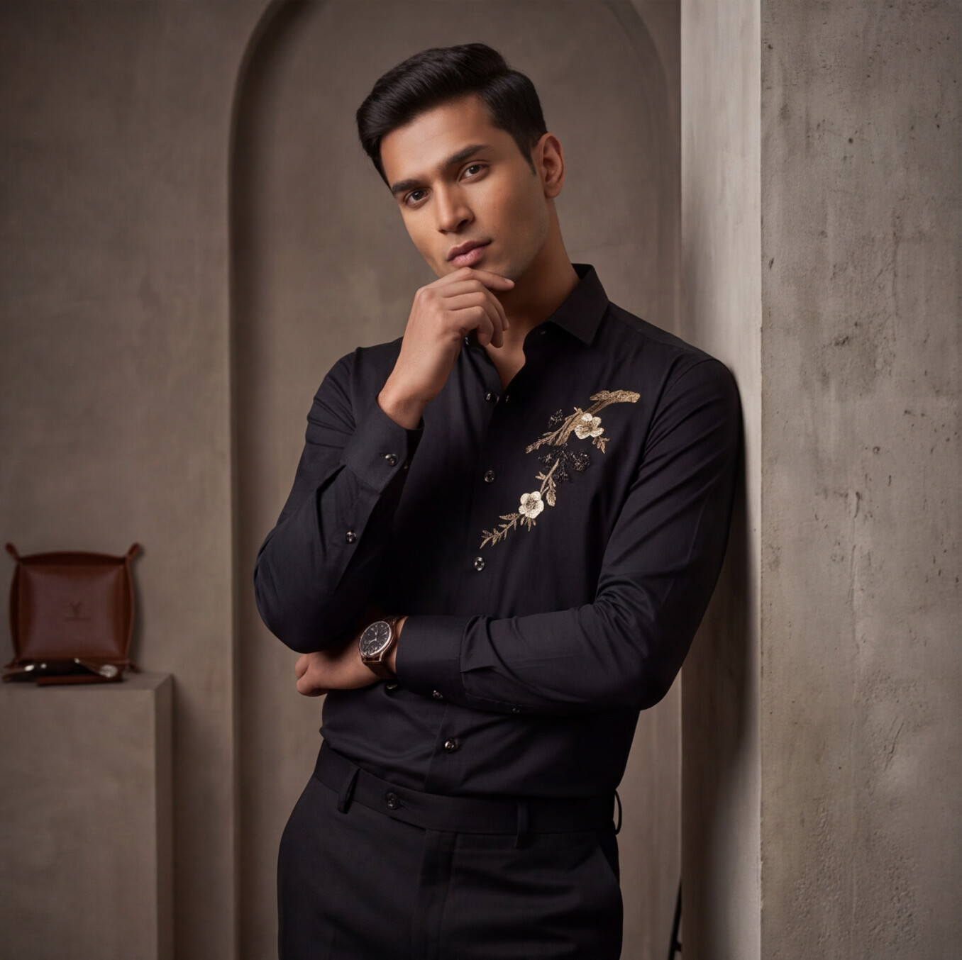 Black Floral Work Designer Shirt