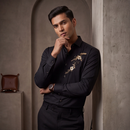 Black Floral Work Designer Shirt