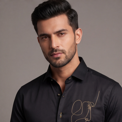 Black Designer Shirt with Face Work