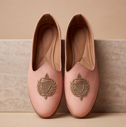 Peach Hand Made Embroidered Mojris