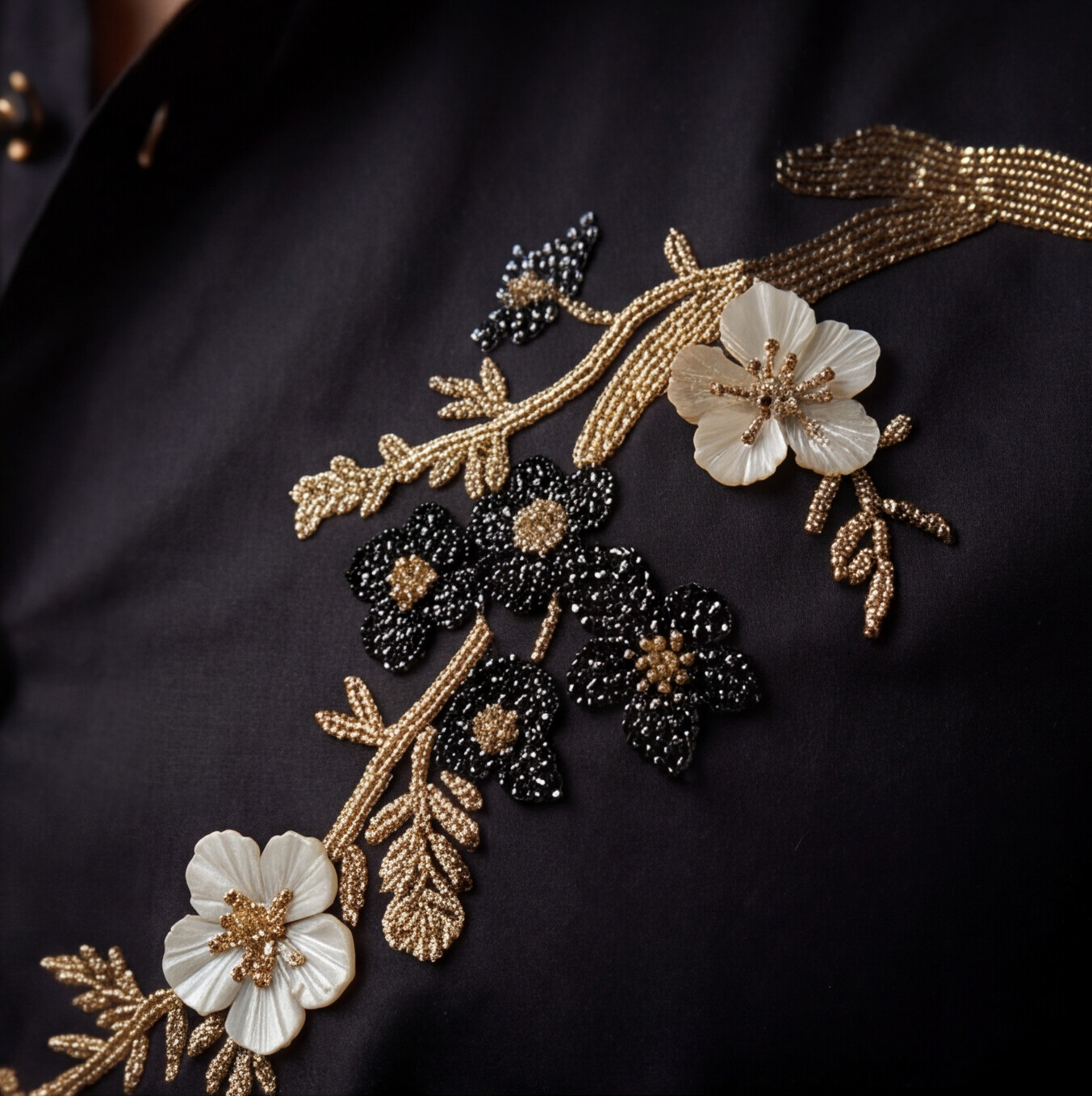 Black Floral Work Designer Shirt