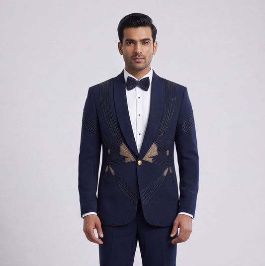 Blue Hand Embroidered Designer Tuxedo