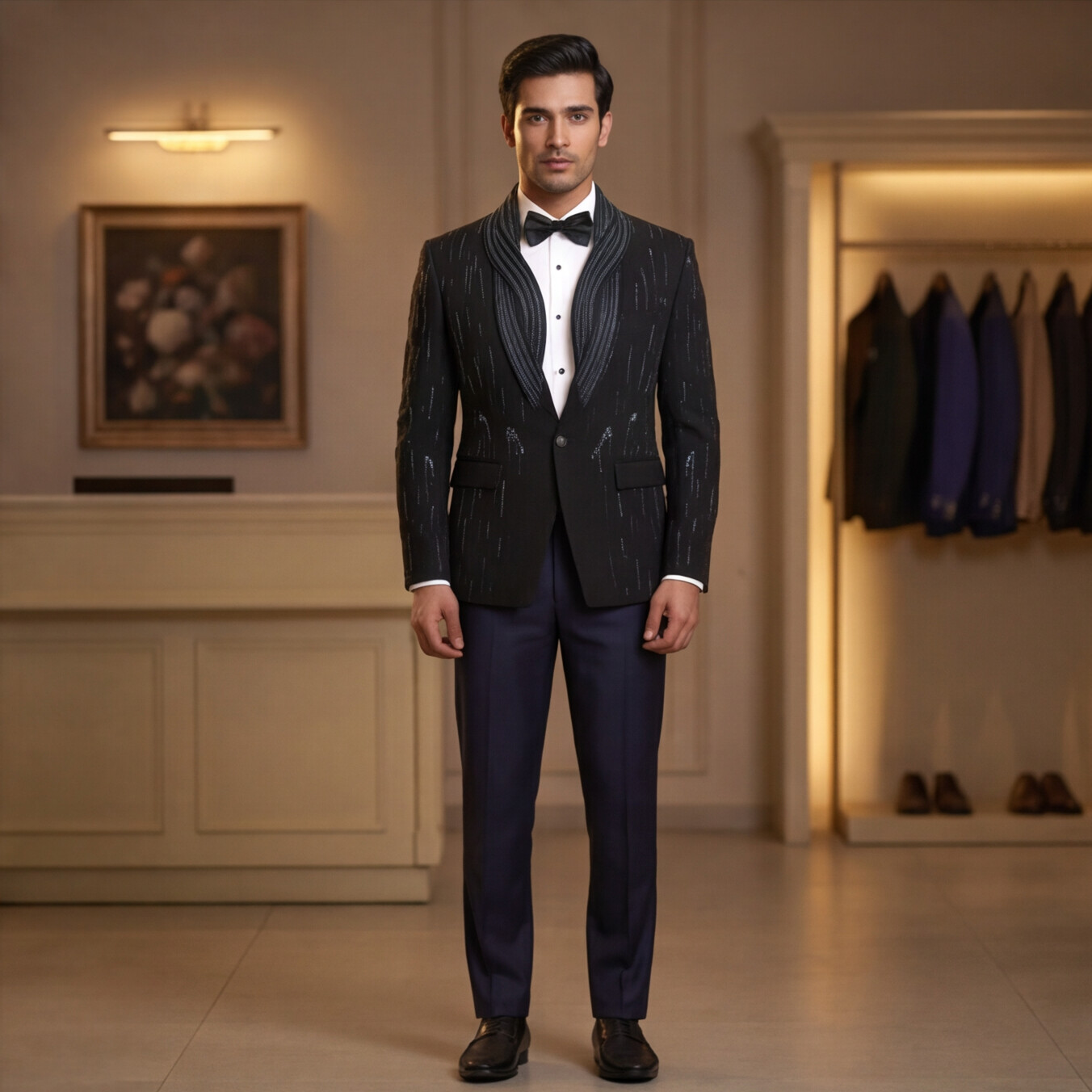 Black Hand Embroidered Designer Tuxedo