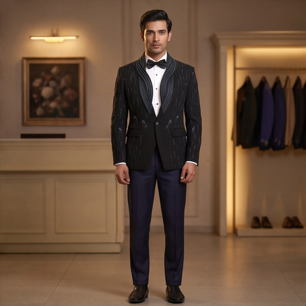 Black Hand Embroidered Designer Tuxedo