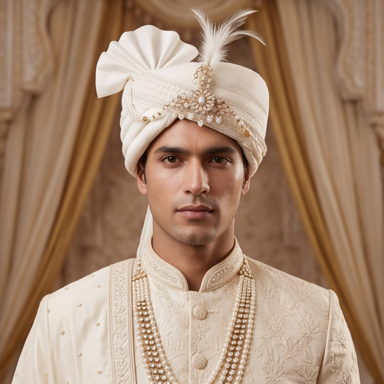 Cream Handmade Sehra with Kalangi (Art Silk)