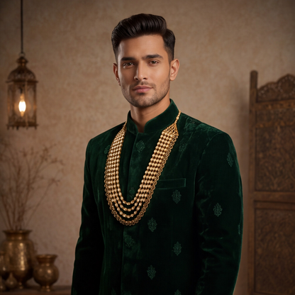 Golden Finish Kundan Polki Layered Men's Necklace