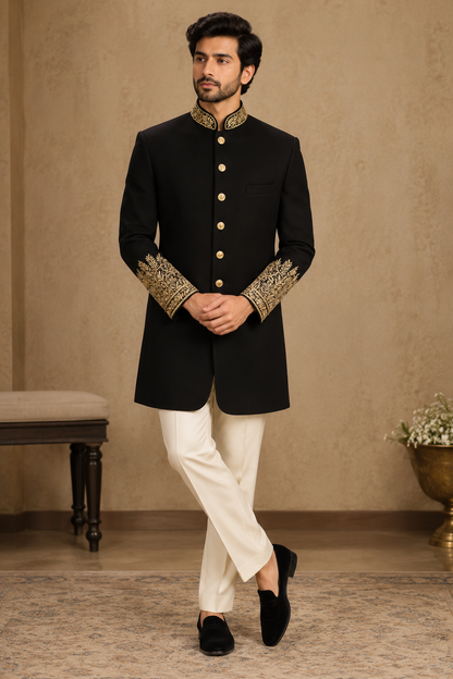 Black Hand Embroidered Jodhpuri Bandhgala