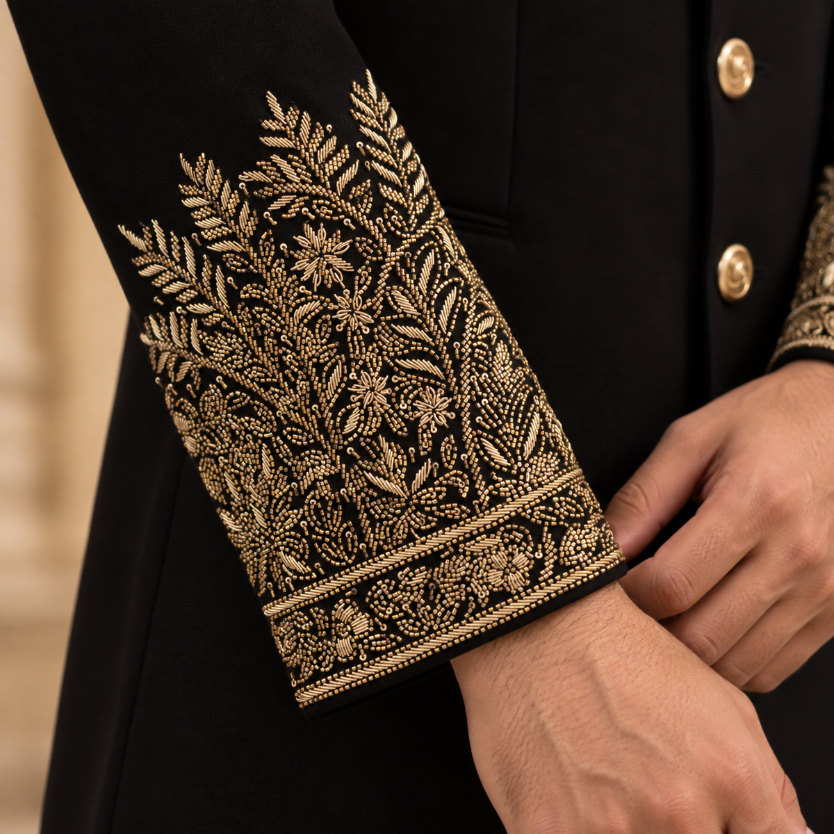 Black Hand Embroidered Jodhpuri Bandhgala