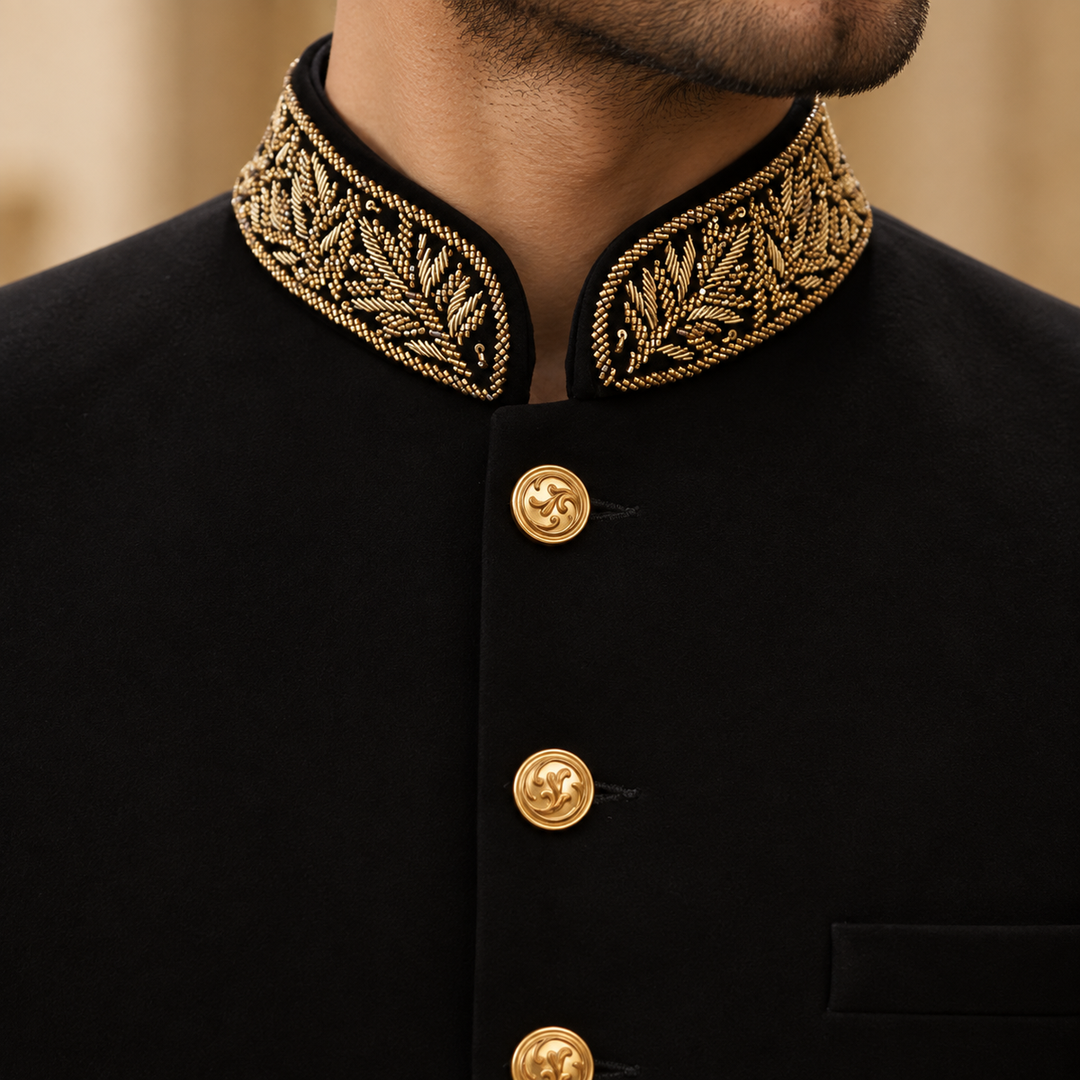 Black Hand Embroidered Jodhpuri Bandhgala