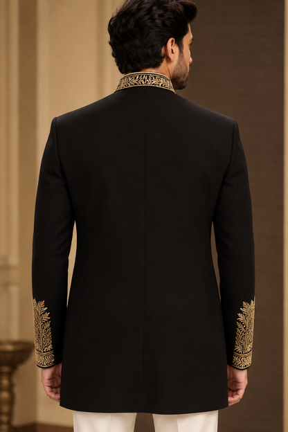 Black Hand Embroidered Jodhpuri Bandhgala